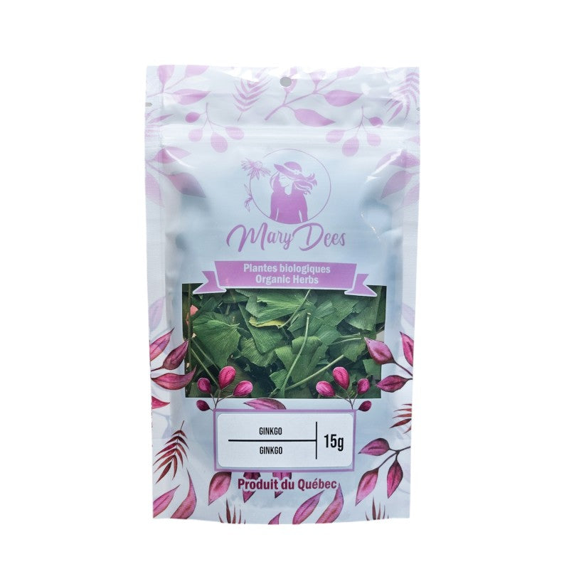 Ginkgo biologique (Ginkgo biloba) — feuilles entières 15 g, Mary Dee's | Herboristerie Desjardins
