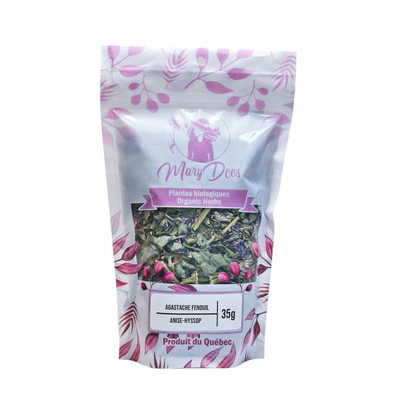 Agastache fenouil biologique (Agastache foeniculum) — feuilles et fleurs coupées 35 g, Mary Dee's | Herboristerie Desjardins